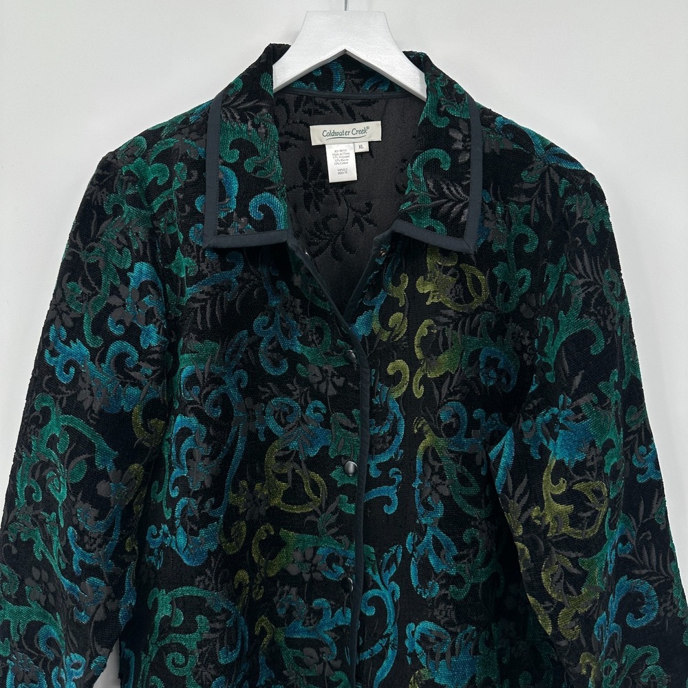 Coldwater‎ Creek Jacket Coat Size XL Reversible Brocade Embossed Forestcore Boho - Picture 2 of 15
